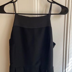 Black midi dress, fitted through chest and waist